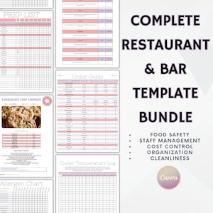 Restaurant Template Bundle, 30 Editable Restaurant & Bar Templates, Edit Free With Canva, Instantly Download, Kitchen and Bar Templates