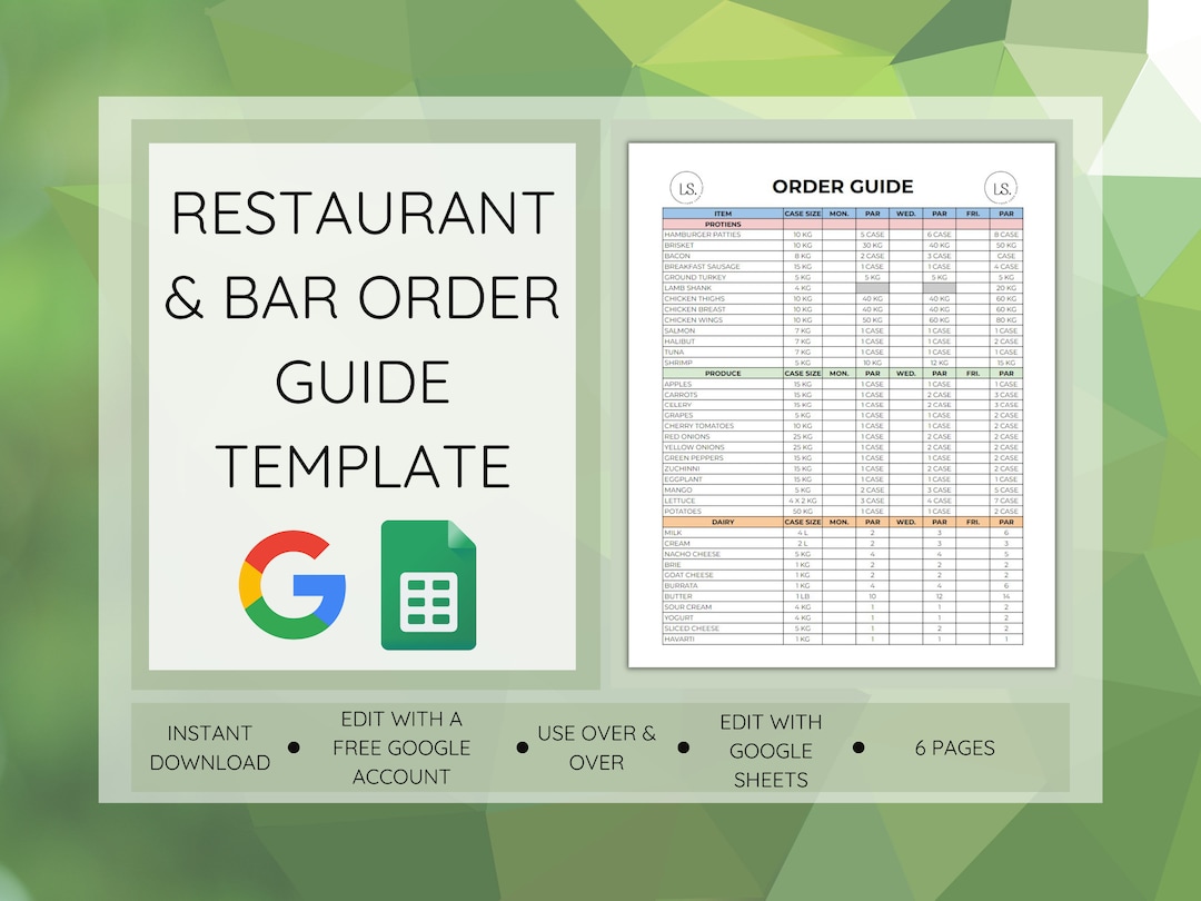Order Guide for Restaurants and Bars, Restaurant Par List, Ordering Order Guide for Restaurants and Bars, Restaurant Par List, Ordering
