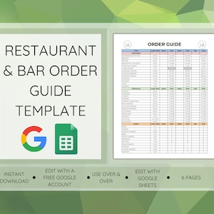 Guida agli ordini per ristoranti e bar, Elenco dei ristoranti, Foglio per gli ordini, Modulo d'ordine per ristoranti, Modifica gratuita con Canva, Download istantaneo