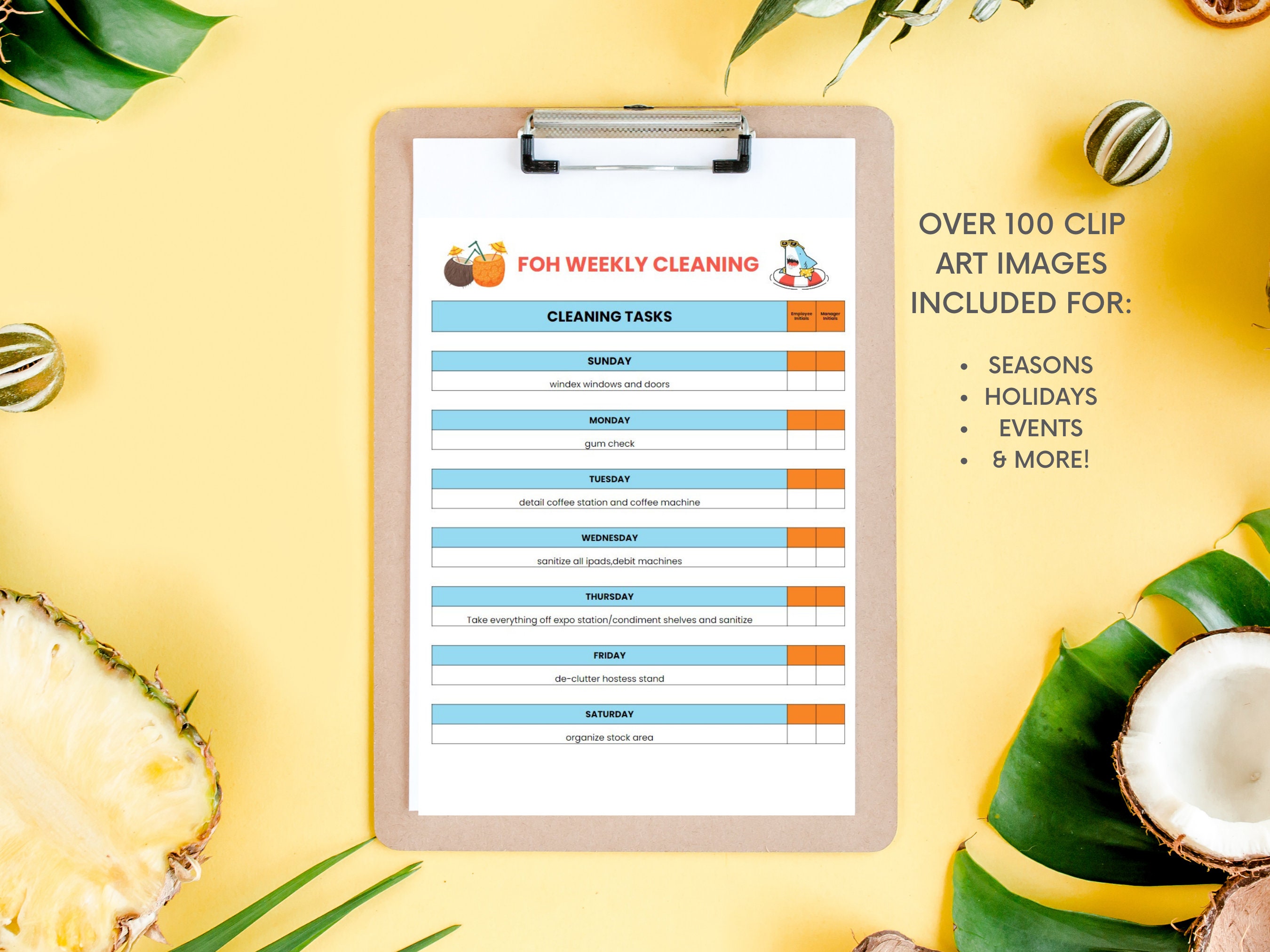 Server Extra Cleaning Checklist, Server Weekly Cleaning Checklist ...