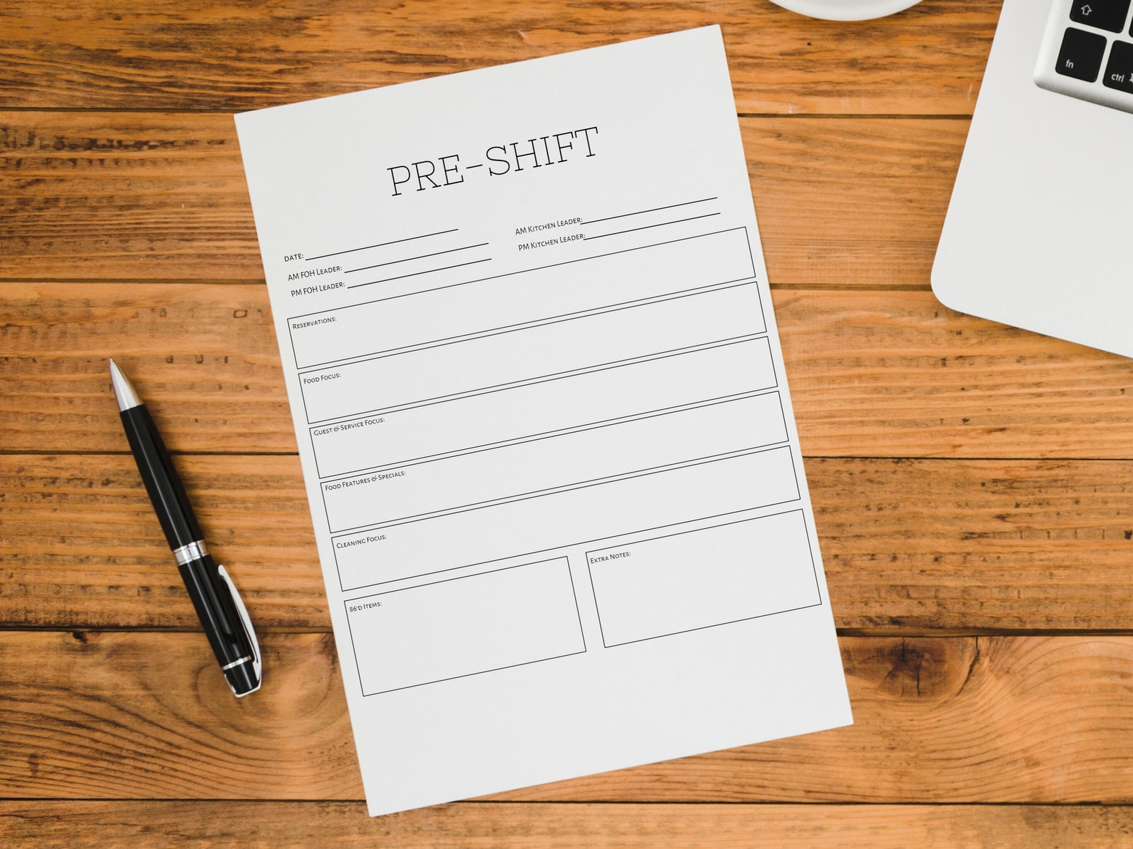Preshift for Restaurants, Editable Pre Shift Template, Restaurant Preshift for Restaurants, Editable Pre Shift Template, Restaurant