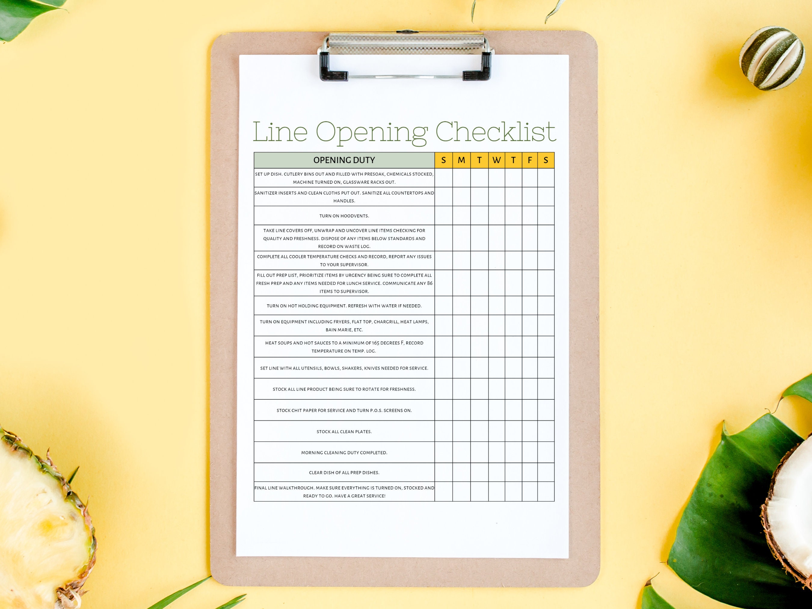 BOH Opening Checklist Professional Kitchen Editable Opening Etsy