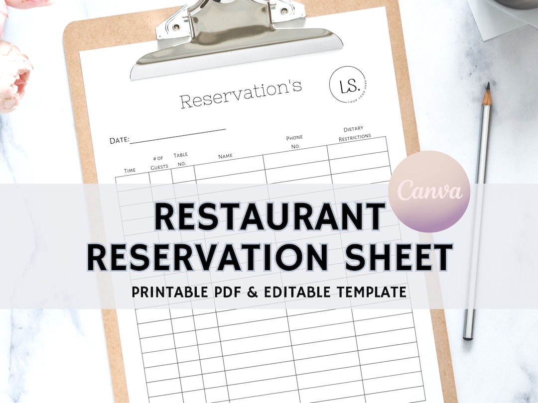 Restaurant Reservation Sheet, Editable Reservation Template Restaurant Reservation Sheet, Editable Reservation Template