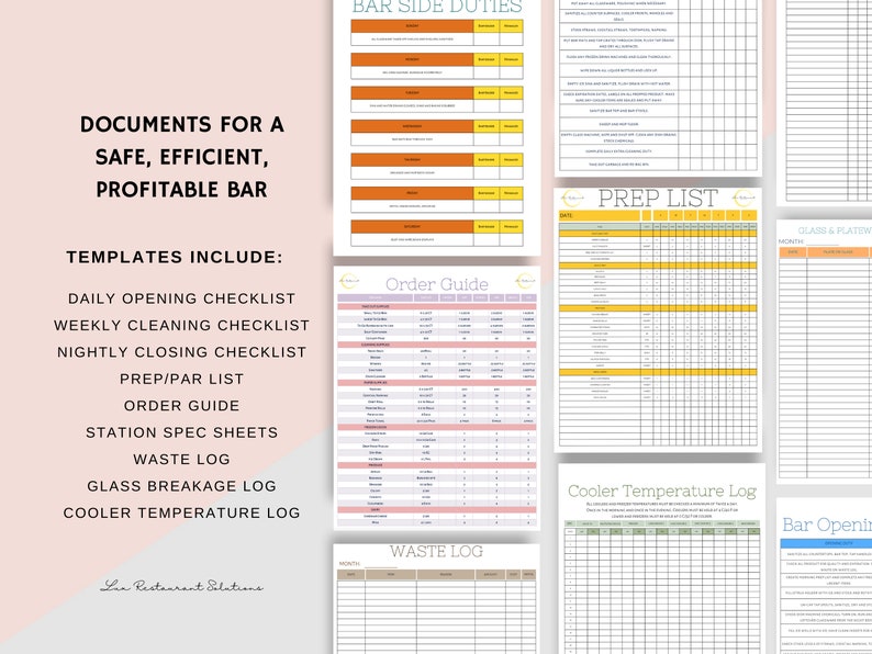 Bartender Checklist Bundle, Editable Bar Checklist Bundle, Opening