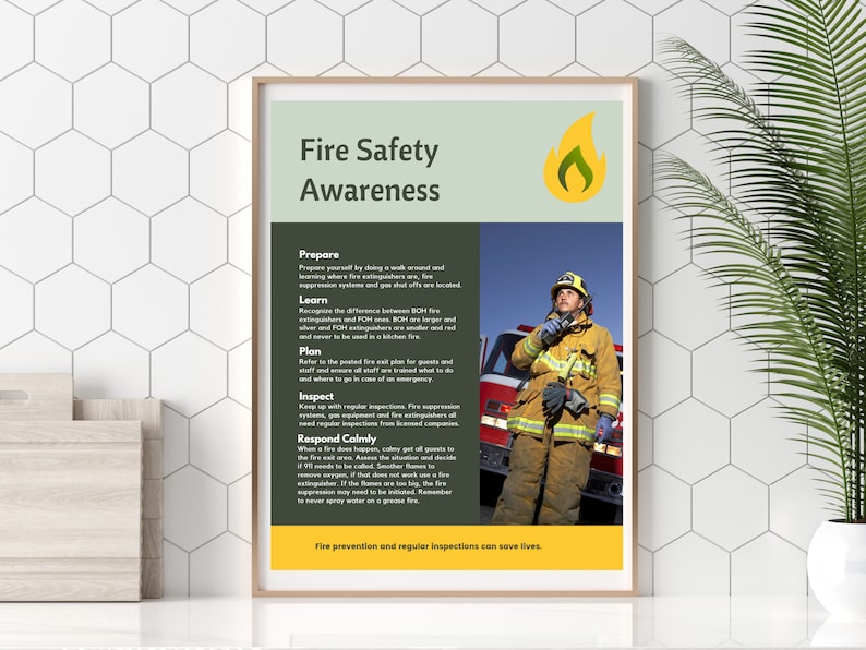 Fire Safety Poster, Workplace Safety, Fire Procedures, Fire Poster