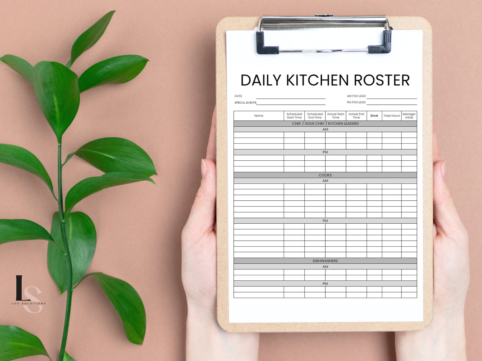 Daily Roster for Restaurants & Bars, Schedule Template for Restaurants ...