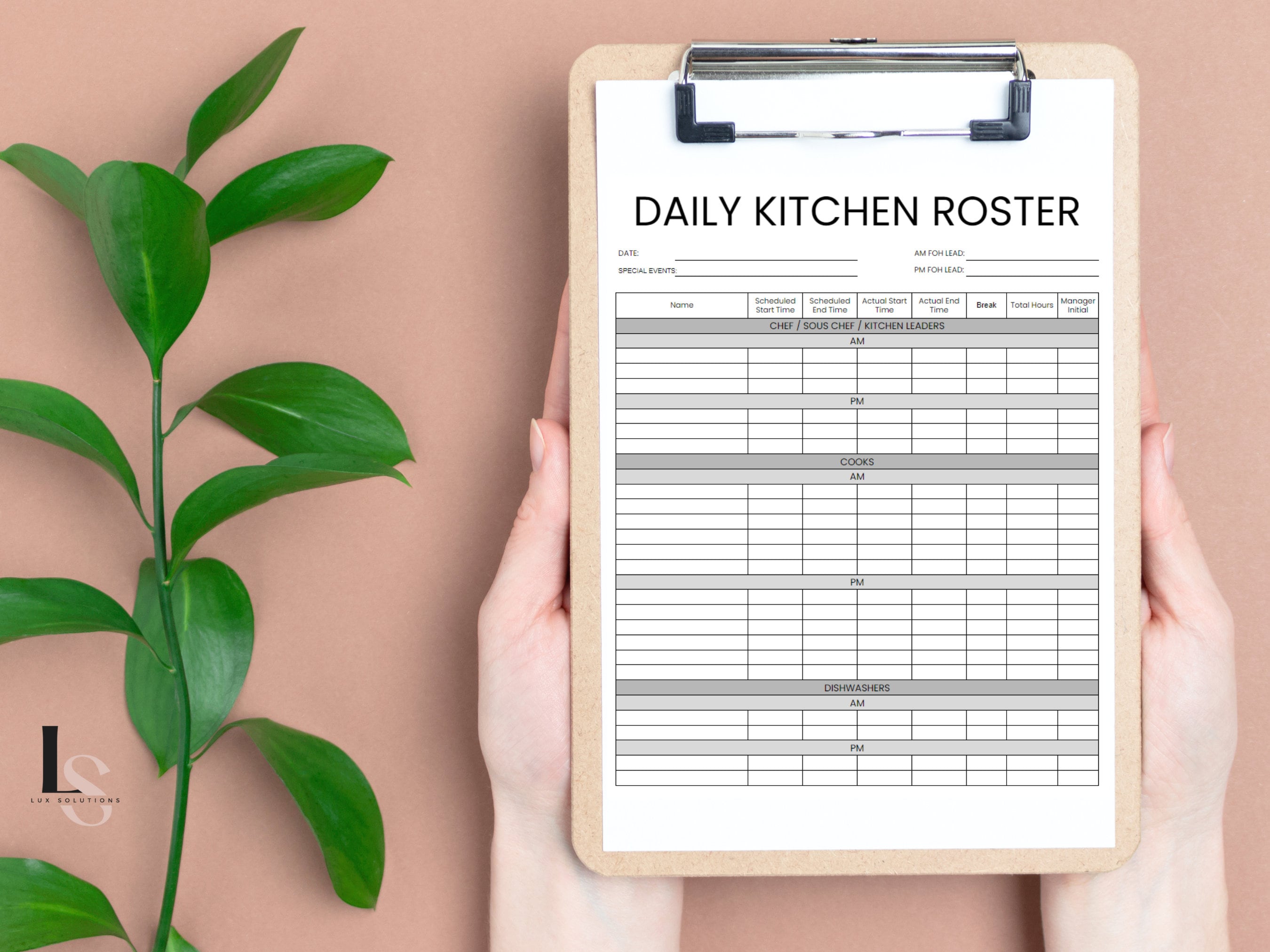 Daily Roster for Restaurants & Bars, Schedule Template for Restaurants ...