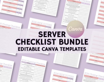 Professional Server Checklist Bundle, Easy to Edit Templates, Opening, Closing, Side Duties, 13 Pre-Designed Color Themes, Instant Download