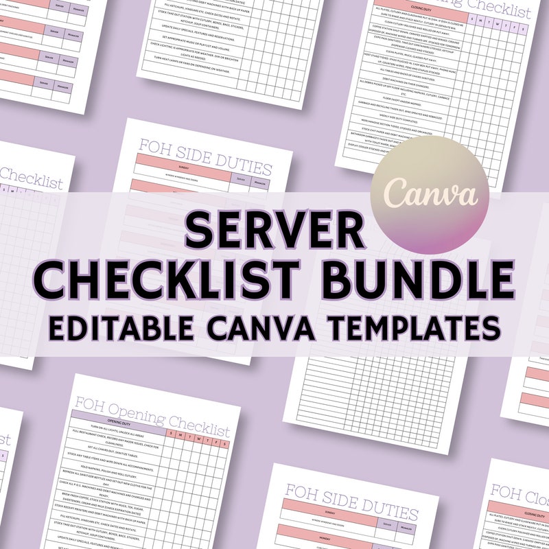 Server Side Work List Example Restaurant Side Work Checklist - Etsy