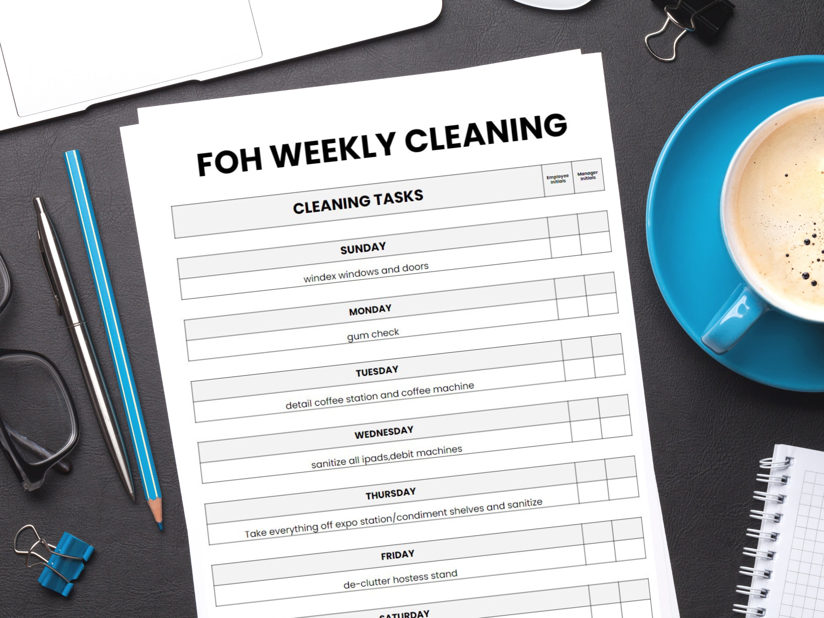 Server Extra Cleaning Checklist, Server Weekly Cleaning Checklist ...
