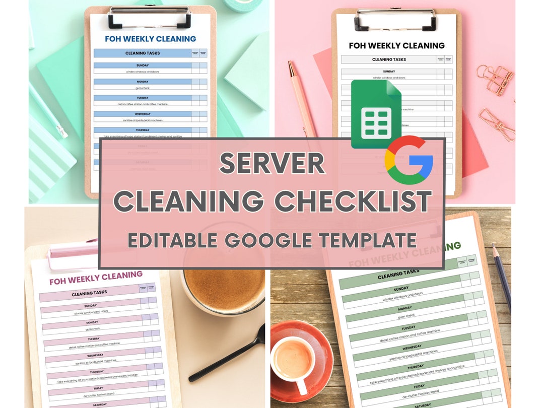 Server Extra Cleaning Checklist, Server Weekly Cleaning Checklist ...