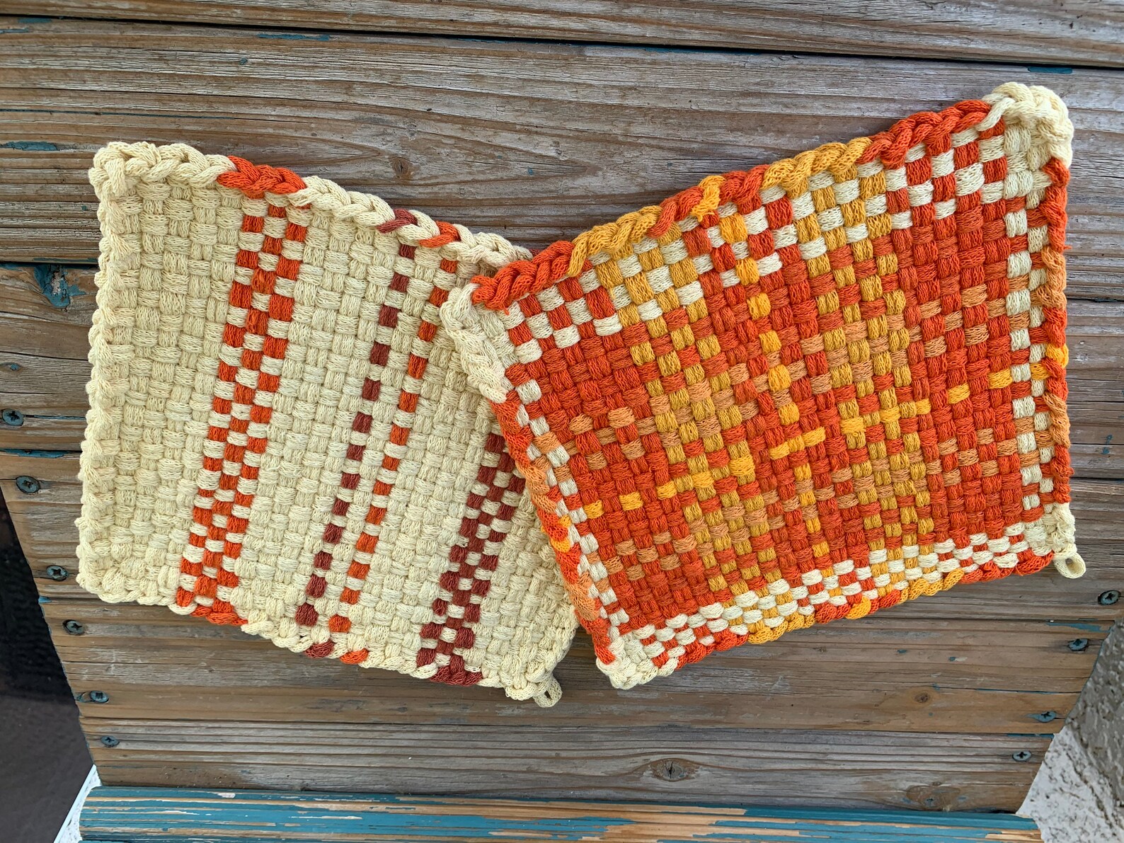 Large Cotton Loom Potholder Set in Shades of Yellow and Orange Etsy