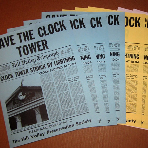 Back to the Future 10X Save the Clock Tower Flyers - Best Screen Accurate Replicas, recreated from Original Prop Scans!