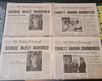 Back to the Future Part II - George McFly & Doc Emmett Brown - Hill Valley Telegraph Prop Newspaper Replicas