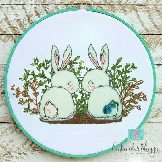 Raw Applique Outline Bunny Design, Raw Edge Applique, Baby Applique, Bunny Applique, Embroidery Design Patterns, Bunnies in Bush