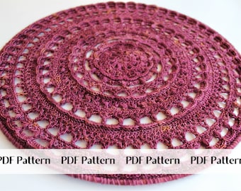 Patrón de crochet para tapiz de mandala, tapete color cabernet