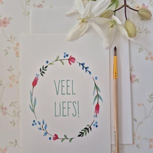 Carte de taille A6 avec beaucoup d'amour - carte de taille a6 avec des fleurs - carte de couronne florale - carte d'amitié - carte d'illustration - carte florale