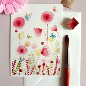 Biglietto di auguri con fiori/biglietto di auguri illustrato/biglietto di compleanno/biglietto con fiori e farfalle/biglietto regalo