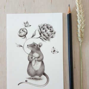 Wenskaart/ Wenskaart dieren/ kaart bloemen/ verjaardagskaart/ Wenskaart verjaardag/ beterschap/ illustratie/ illustratie potlood/ donnatella