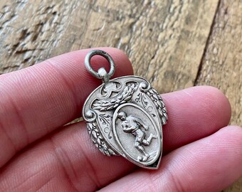 Antique silver medal pendant. Vintage Solid Silver Pocket Watch Chain Fob. Good for Jewelry making