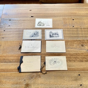 7 x Antique In Memoriam Funeral Cards with envelopes. Remembrance Cards to Announce the Death of Family Members. Mourning Cards