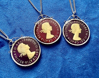 Beautiful Coin Pendant Necklace. 1967 coin jewelry. Lucky Penny. Queen Elizabeth II