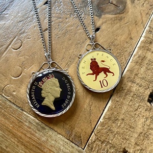 Handmade Coin Pendant Necklace. 1992 coin jewelry. Queen Elizabeth II