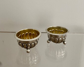 A Wonderful Victorian Pair of Solid Silver Salts. Small Antique Silver Dishes. Ring dishes? Dated 1894