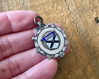 Vintage Solid Silver Pocket Watch Chain Fob. Antique silver & enamel medal pendant. Good for Jewelry making