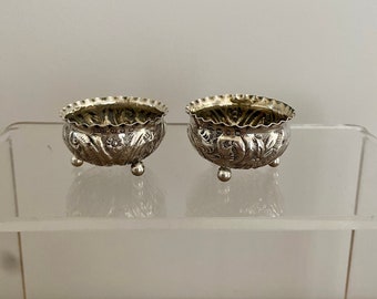 A pair of Victorian Solid Silver Salts. Small Antique Silver Dishes. Dated 1896