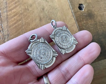 Two Vintage Solid Silver Pocket Watch Chain Fobs. Antique silver medal pendants. Good for Jewelry making