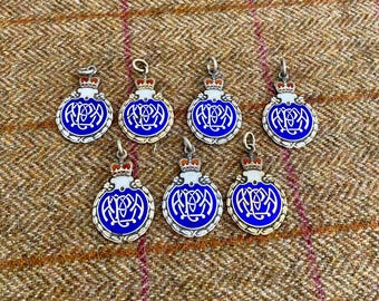 Collection of Seven Vintage Silver Pocket Watch Chain Fobs. Antique silver medal pendants. Old British Medals