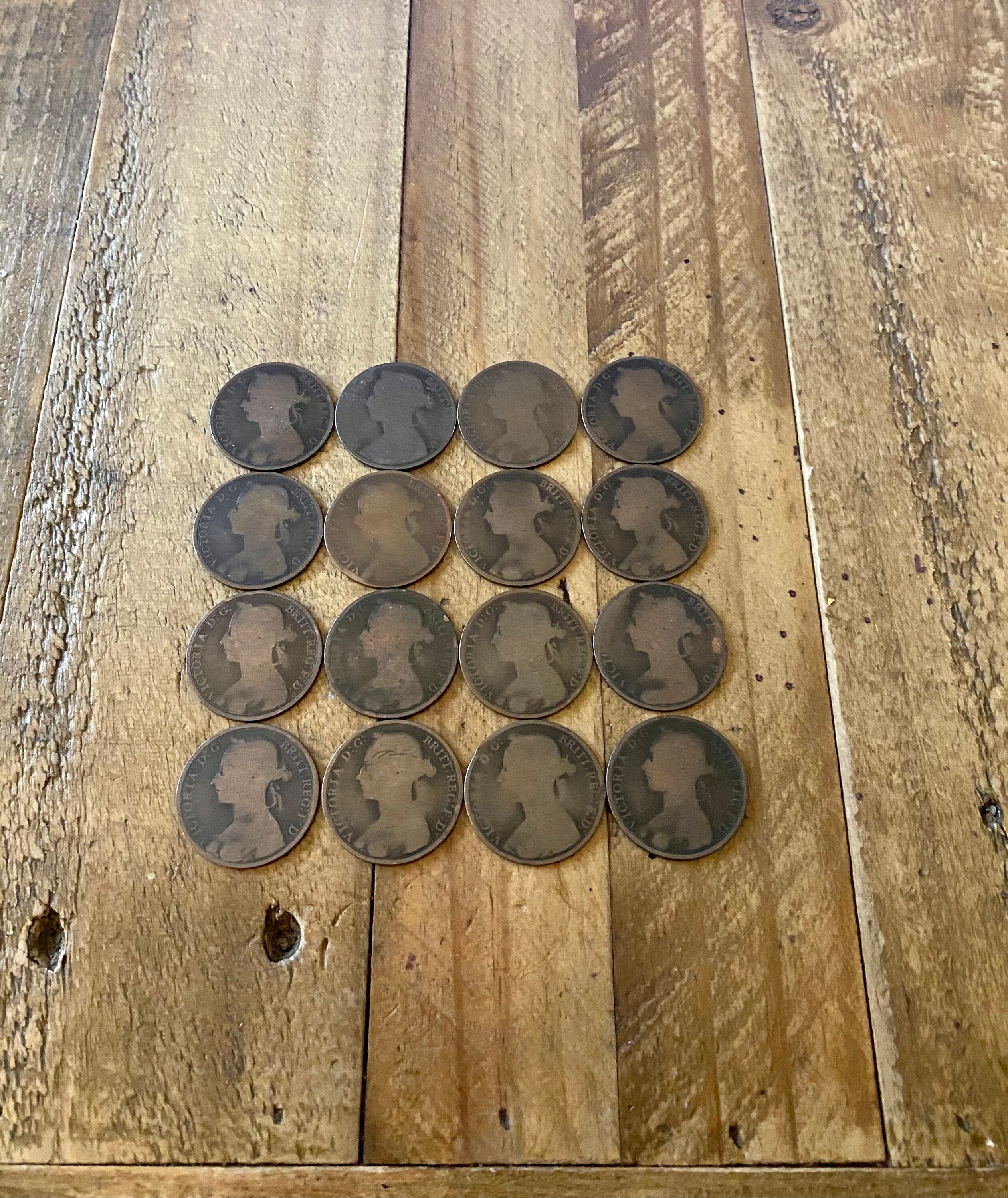 Image of 16 X Antique British Victorian Coins. Vintage Lucky Penny Coins For Craft Making Or Jewelry Making. Queen Victoria