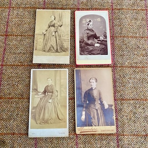Antique Mourning CDV photographs. 4 x Original Photos of Victorian Women in black mourning dresses. Carte De Visite with fashion interest
