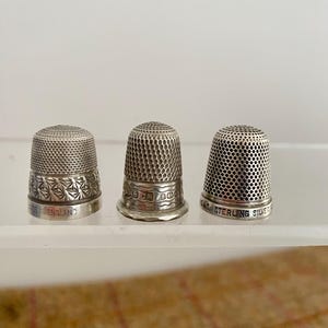 3 x Antique Sterling Silver Thimbles. No holes