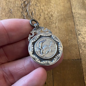 Vintage Solid Silver Pocket Watch Chain Fob. Antique Silver Swimming medal pendant. Old British medal.