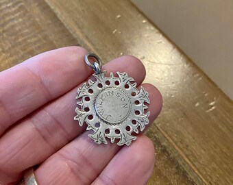 Ornate Vintage Solid Silver Pocket Watch Chain Fob. Antique Silver medal pendant. British Vintage Jewelry