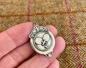 Vintage Solid Silver Pocket Watch Chain Fob with blank reverse. Antique Silver medal pendant. Good for Jewelry Making