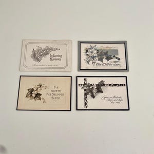 Cartes de deuil antiques. Cartes commémoratives pour annoncer le décès d'un membre de la famille. Cartes funéraires In Memoriam