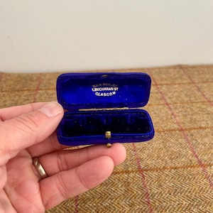 Velvet Antique Jewelry Box. Small Vintage Jewellery Box. Vintage Box for shirt studs. Scottish Jewellers case