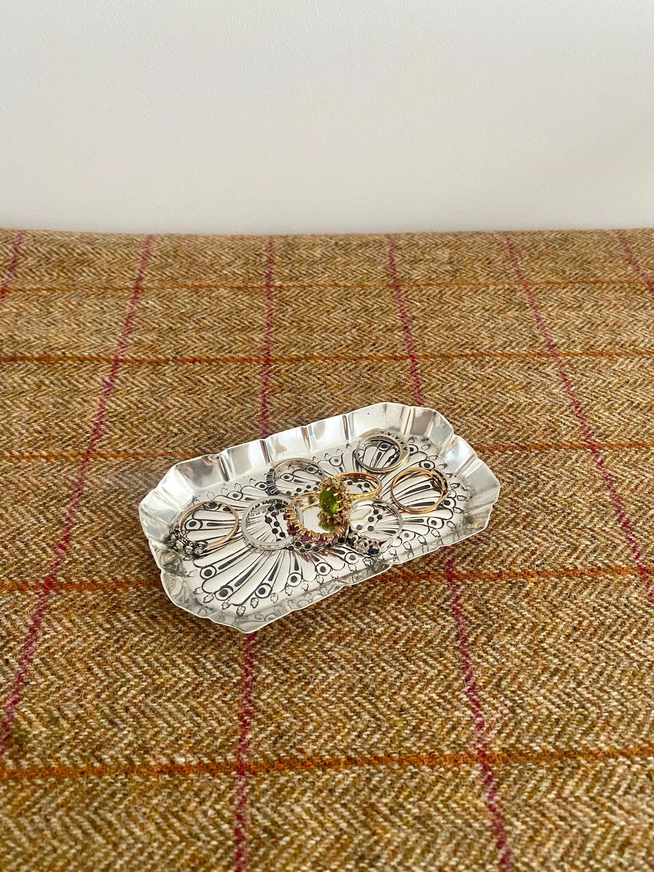 A Beautiful Solid Silver dish. Victorian Sterling Silver Jewelry or Ring Tray. Hallmarked 1888