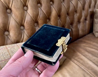 Unusual Velvet Antique Jewellery Box. Victorian Book shaped Jewelry Box. Vintage Jewellers Display case