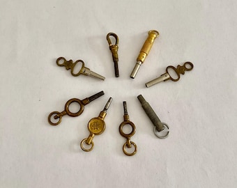 Collection of Eight Antique Pocket Watch keys. Vintage Pocket watch winders