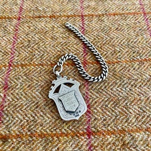Vintage Double Sided Solid Silver Pocket Watch Fob with chain. Antique silver medal pendant. Good for Jewelry making. Dated 1900. Weighs 22g