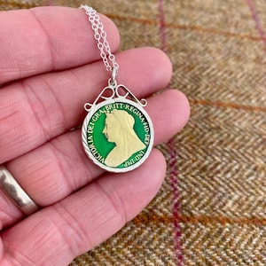 Handmade Coin Pendant Necklace. Enamelled Victorian Farthing coin jewelry. Gift for wife