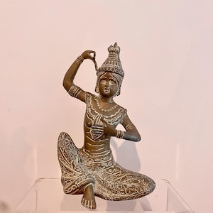 Large Vintage Statue of Apsara dancing. Heavy metal Cambodian Religious Figurine.