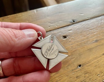 Vintage Solid Silver Pocket Watch Chain Fob. Antique Hallmarked silver medal pendant. Good for Jewelry making