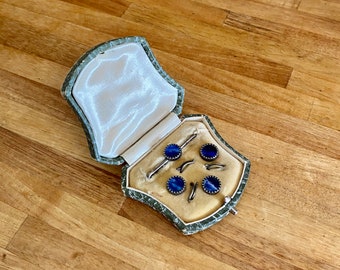 Antique Jewelry Box with shirt studs. Vintage Jewellery Box. Unusually shaped jewellers display box