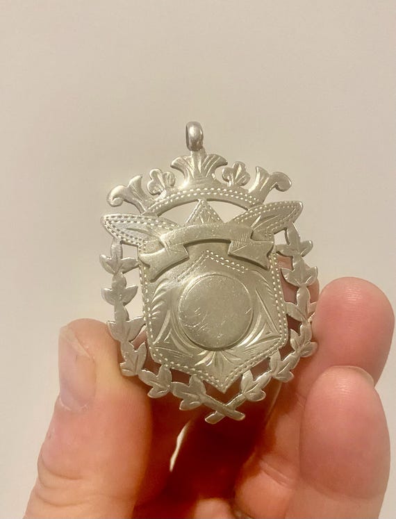 Huge Vintage Solid Silver Pocket Watch Chain Fob. Antique silver medal pendant. Good for Jewelry making. Statement Pendant. Dated 1897 24g