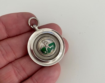 Vintage Solid Silver Pocket Watch Chain Fob. Antique silver & enamel medal pendant. Good for Jewelry making